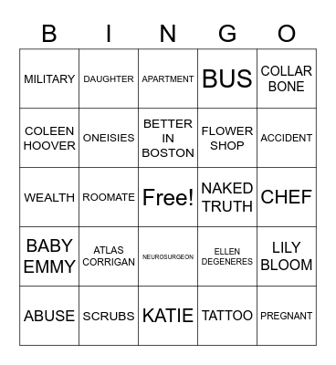 IT ENDS WITH US Bingo Card