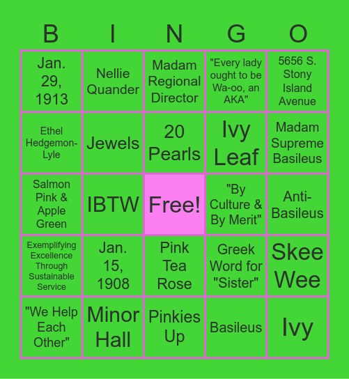 All things Pink & Green Bingo Card