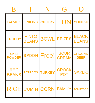 Chili Themed Bingo! Bingo Card