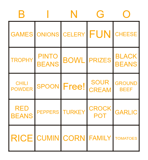Chili Themed Bingo! Bingo Card