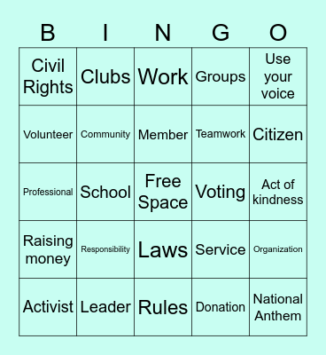 Civic Participation Bingo Card