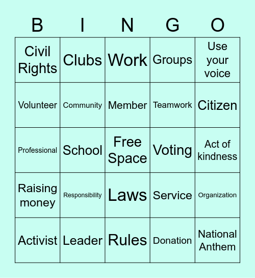 Civic Participation Bingo Card