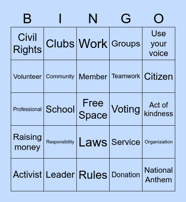 Civic Participation Bingo Card