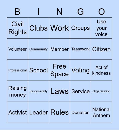 Civic Participation Bingo Card