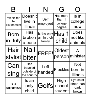 Bowen Family Bingo Card