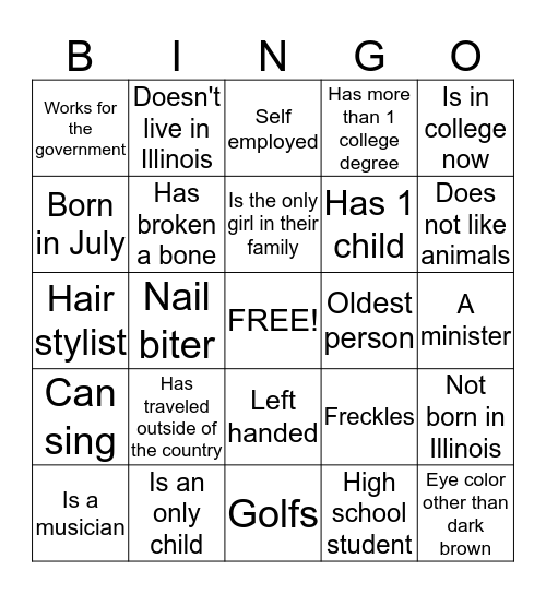 Bowen Family Bingo Card