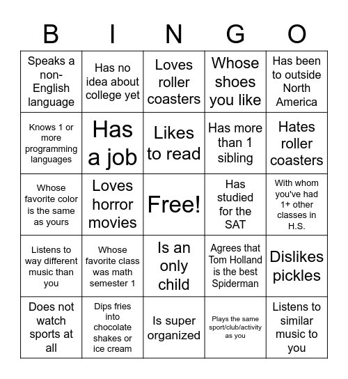 Semester 2 Bingo! Find Someone... Bingo Card