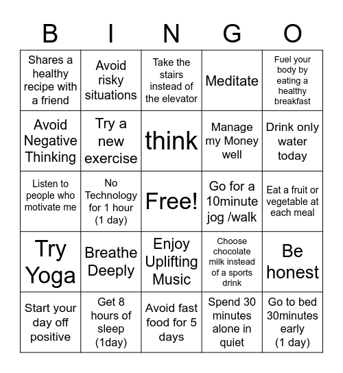 HEALTHY LIFESTYLE 3 Bingo Card