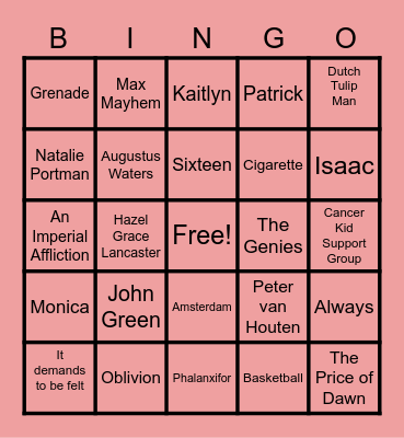The Fault in Our Stars by John Green Bingo Card