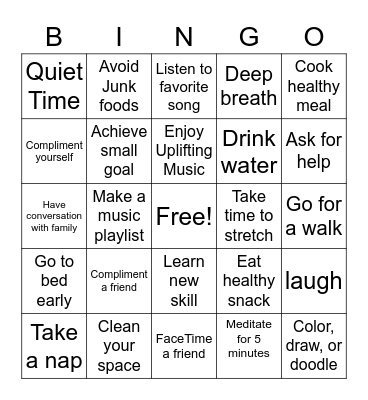 Healthy Habits Bingo Card