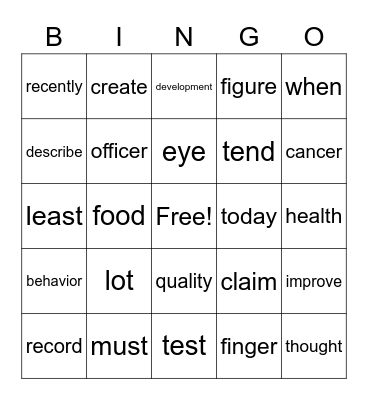 Word Lists Bingo Card