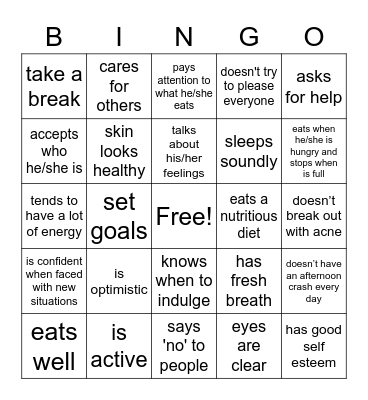 Mental and physical health Bingo Card