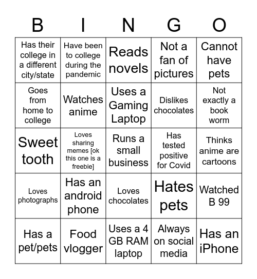 Ice Breaker Bingo Card