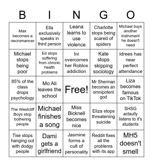 McKenzie's 2022 Bingo Card