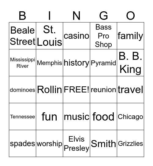 Family Reunion Bingo Card