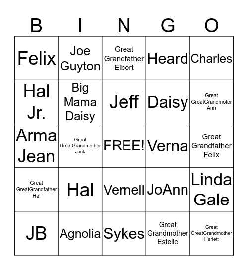 Hal and Agnolia's Folks Bingo Card