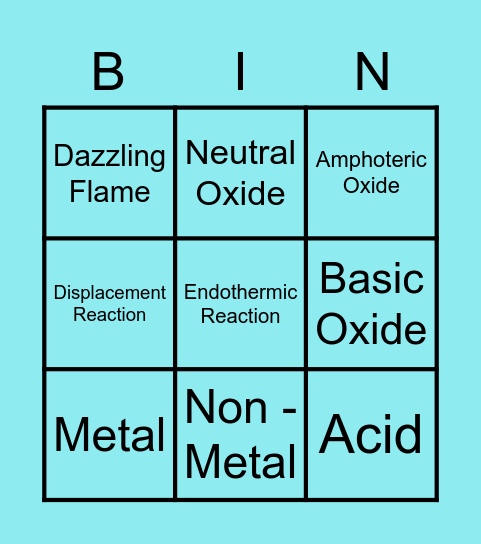Chemical Properties Bingo Card
