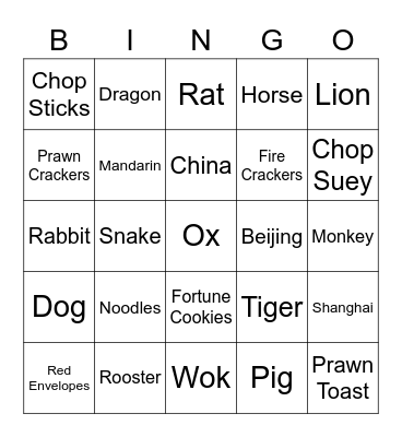 Cinese New Year Bingo Card