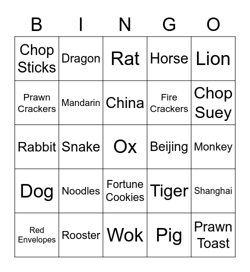 Cinese New Year Bingo Card