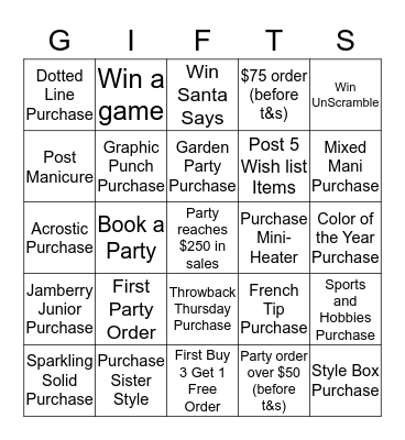 Christmas in July Bingo Card