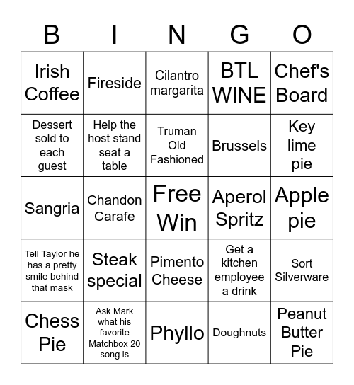 Brunch Bingo Card