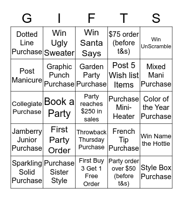 Christmas in July Bingo Card