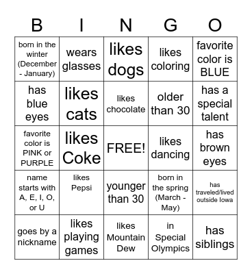 Human Bingo Card