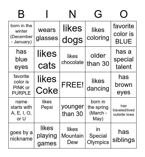 Human Bingo Card