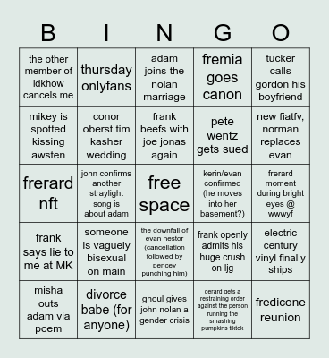 bandom bingo 2022: unhinged edition Bingo Card