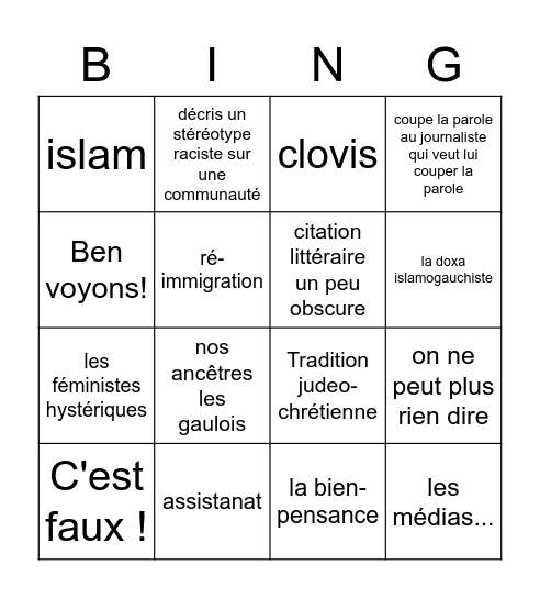 Le Z Bingo Card