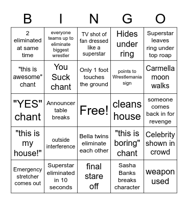 Woman's Royal Rumble BINGO 2022 Bingo Card