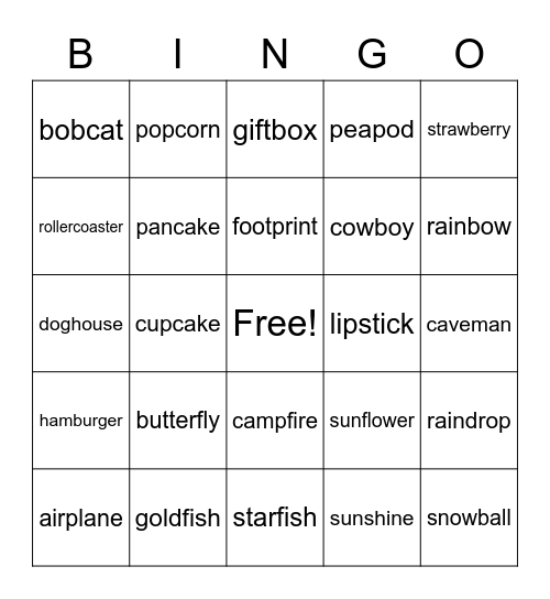 Compound Word Bingo Card