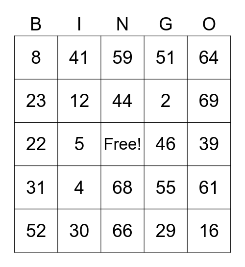 Bingo 9 Bingo Card