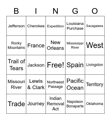 Westward Expansion Bingo Card