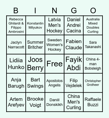 2022 Beijing Olympics Bingo Card