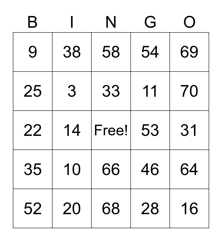 Bingo 22 Bingo Card