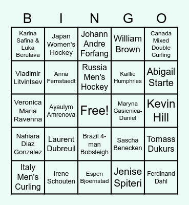 2022 Beijing Olympics Bingo Card