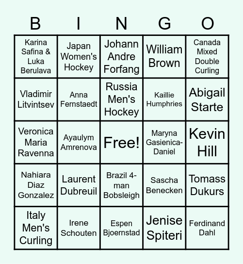 2022 Beijing Olympics Bingo Card