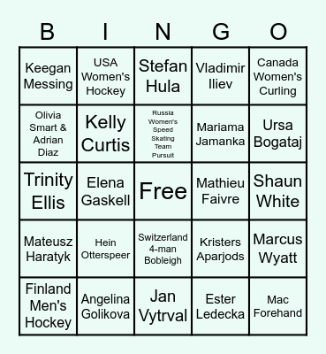 2022 Beijing Olympic Bingo Card