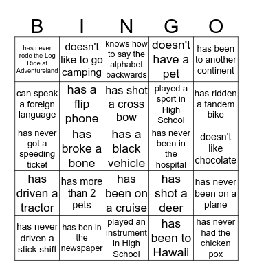 Untitled Bingo Card