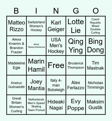 2022 Beijing Olympic Bingo Card