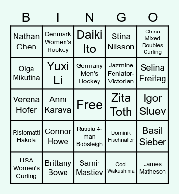 2022 Beijing Olympic Bingo Card