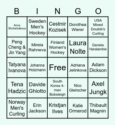 2022 Beijing Olympic Bingo Card