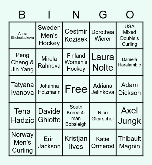 2022 Beijing Olympic Bingo Card