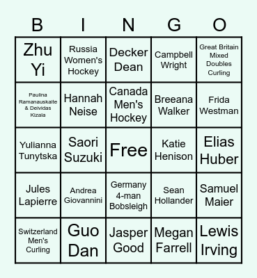 2022 Beijing Olympic Bingo Card