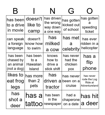 Brown Family Reunion, 2015, Bingo Card