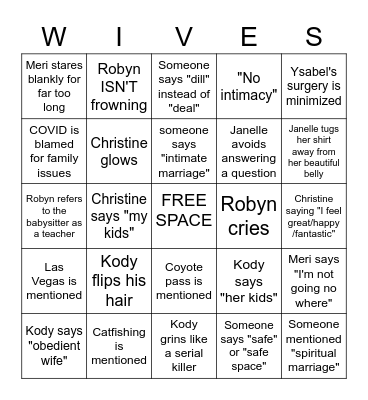 Sister Wives Bingo Card