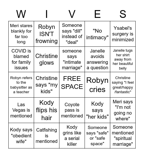 Sister Wives Bingo Card