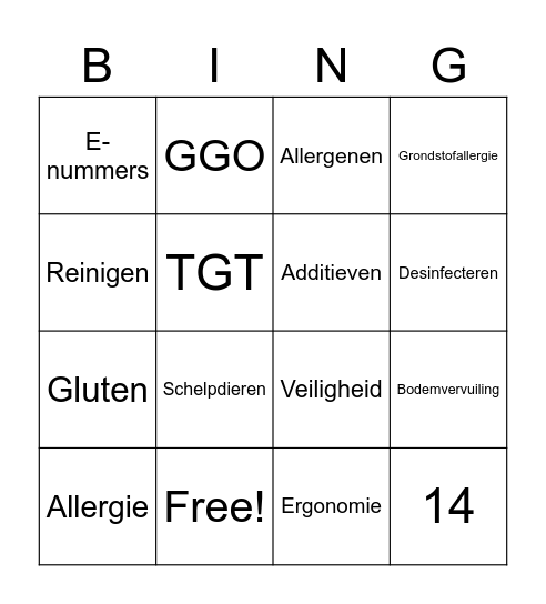 Etiketten Bingo Card