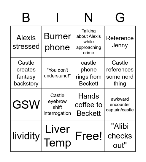 Castle Bingo Card